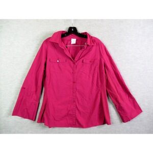 JMS Womens Shirt Plus 2X Maroon Purple‎ Full Botton Classic Casual Travel Career